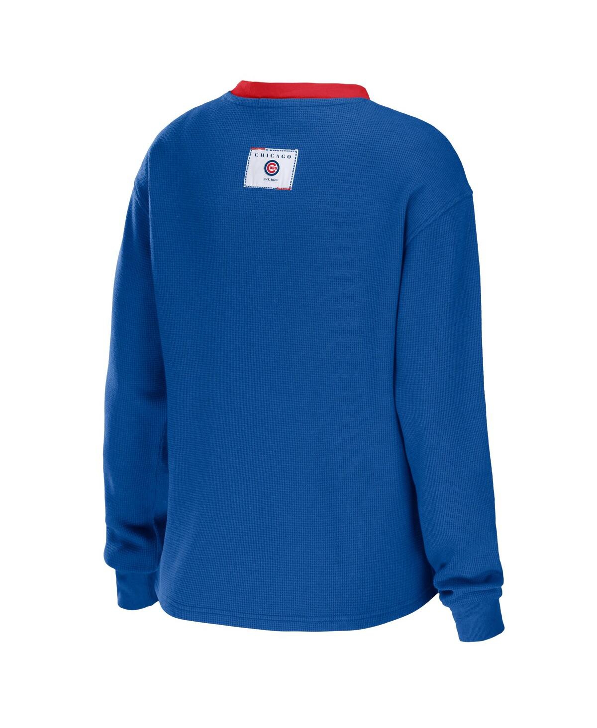 Shop Wear By Erin Andrews Women's  Royal Chicago Cubs Waffle Henley Long Sleeve T-shirt