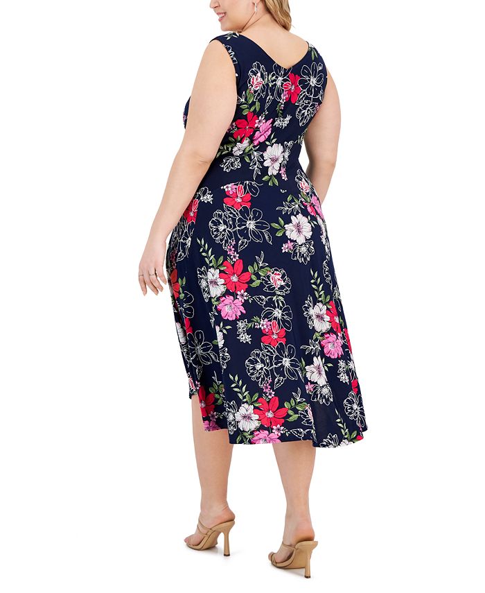Robbie Bee Plus Size Floral-Print Cowlneck Midi Dress - Macy's