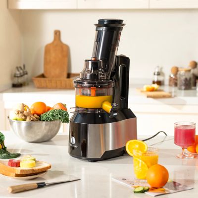 Big Feeding Mouth Masticating Juicer, Large Chute Juice Extractor for Fruit & Vegetable, Black