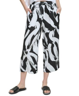 DKNY - Women's Linen Printed Wide-Leg Pull-On Capri Pants