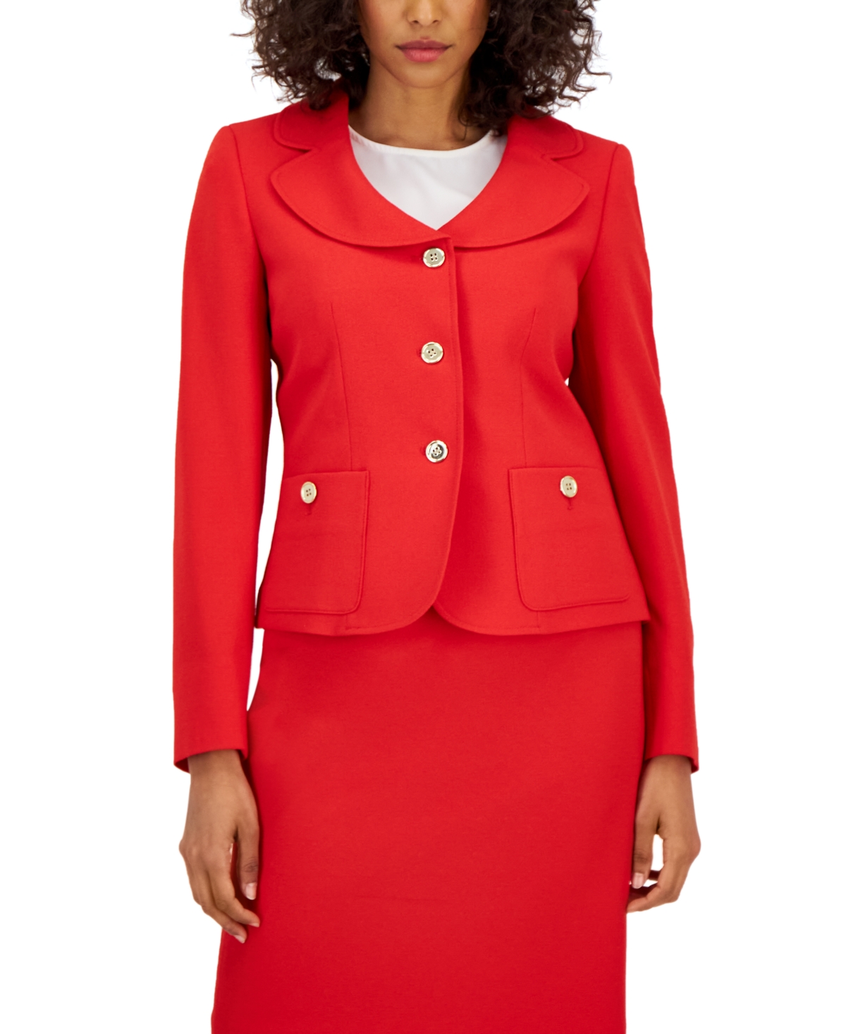 Nipon Boutique Women's Curved Collar Button-front Jacket & Pencil Skirt Suit In Cherry Sprig