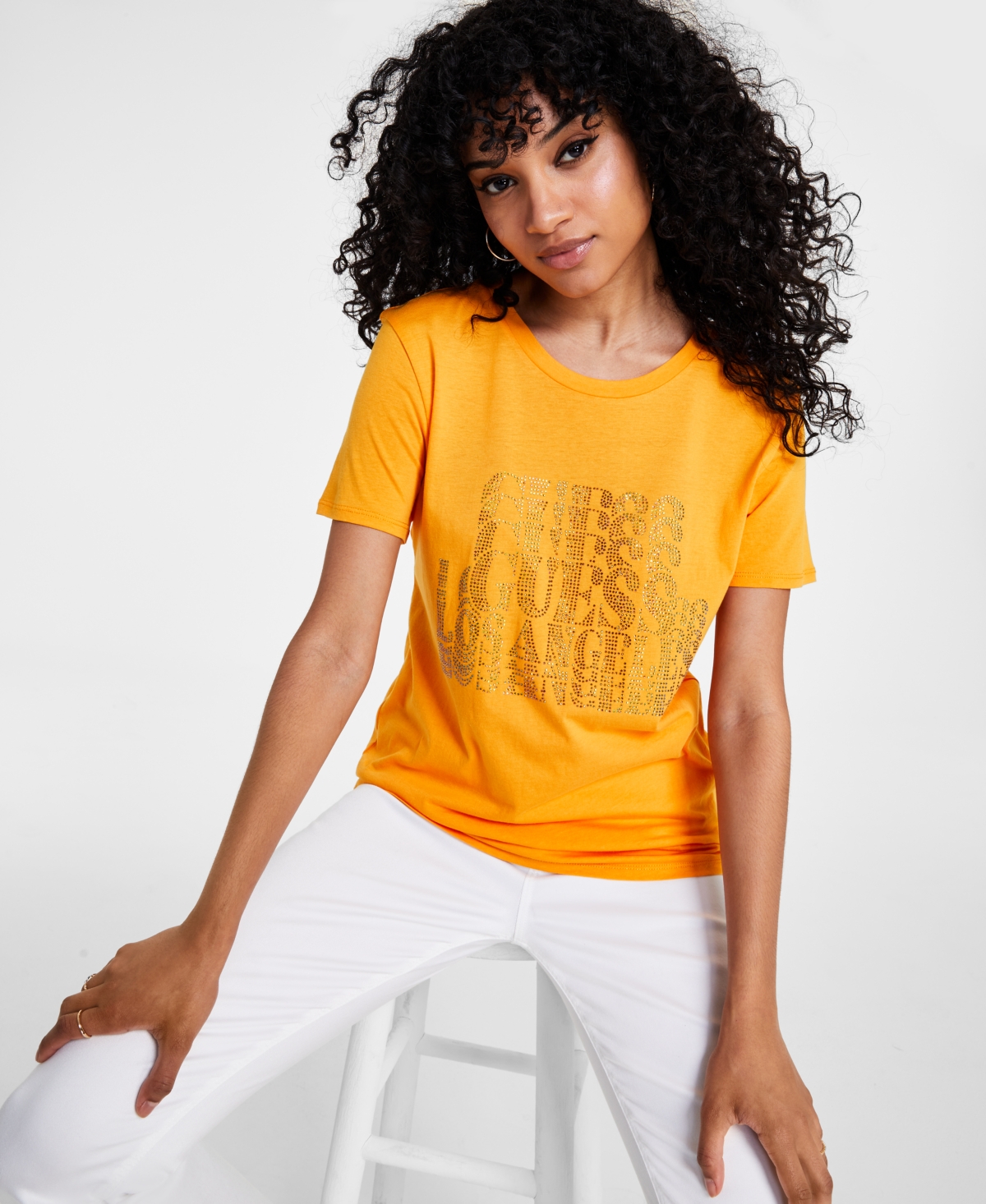 Guess Women s Cascade Logo Short sleeve Easy T shirt In Sunstone ModeSens