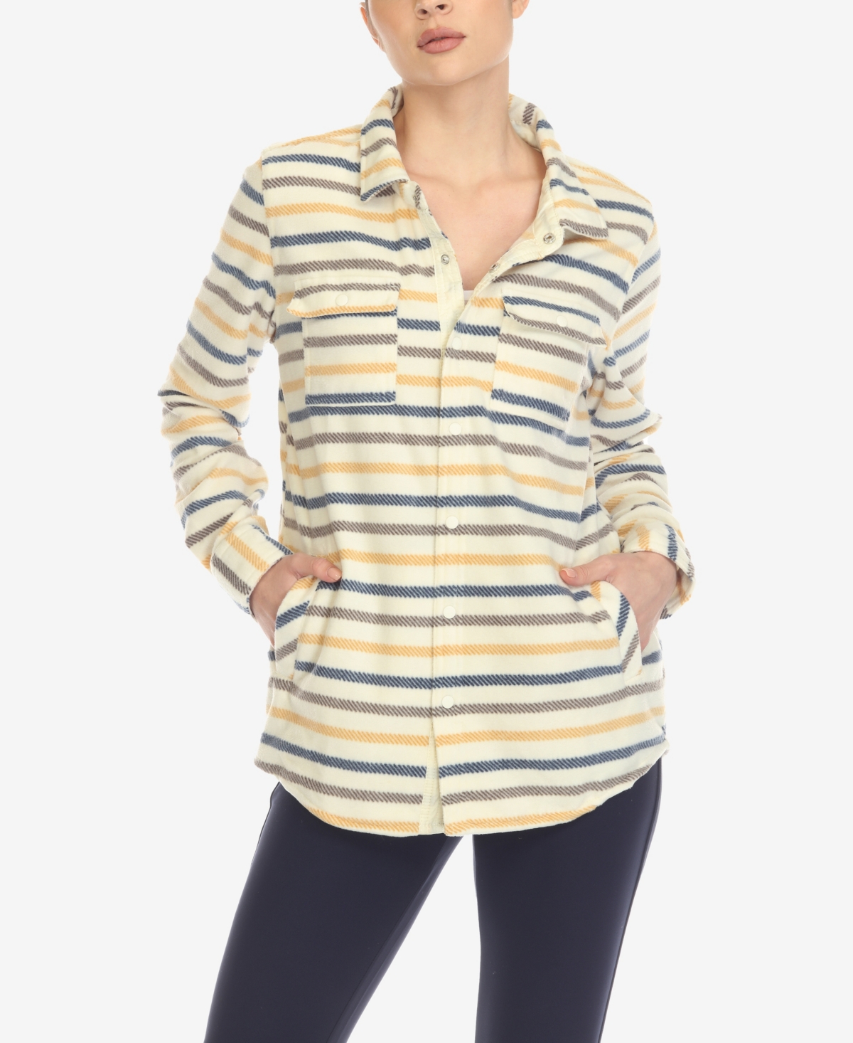 Women's Flannel Plaid Shirt - Light Yellow, Blue