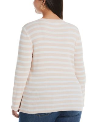 Plus Size Snap Trim Stripe Asymmetrical Sweater