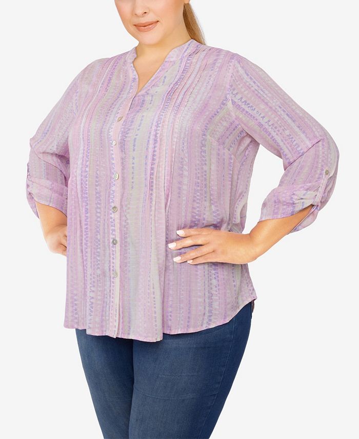 Ruby Rd. Plus Size Silky Gauze Printed Button Front Top & Reviews ...