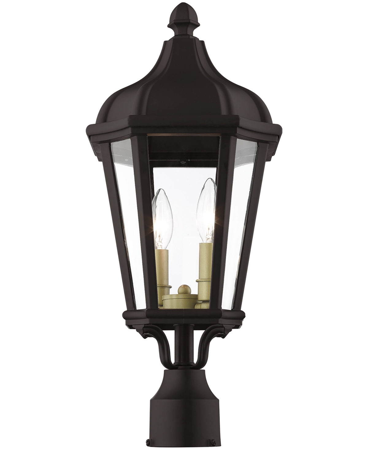 Livex Morgan 2 Light Outdoor Post Top Lantern - Bronze with Antique Gold