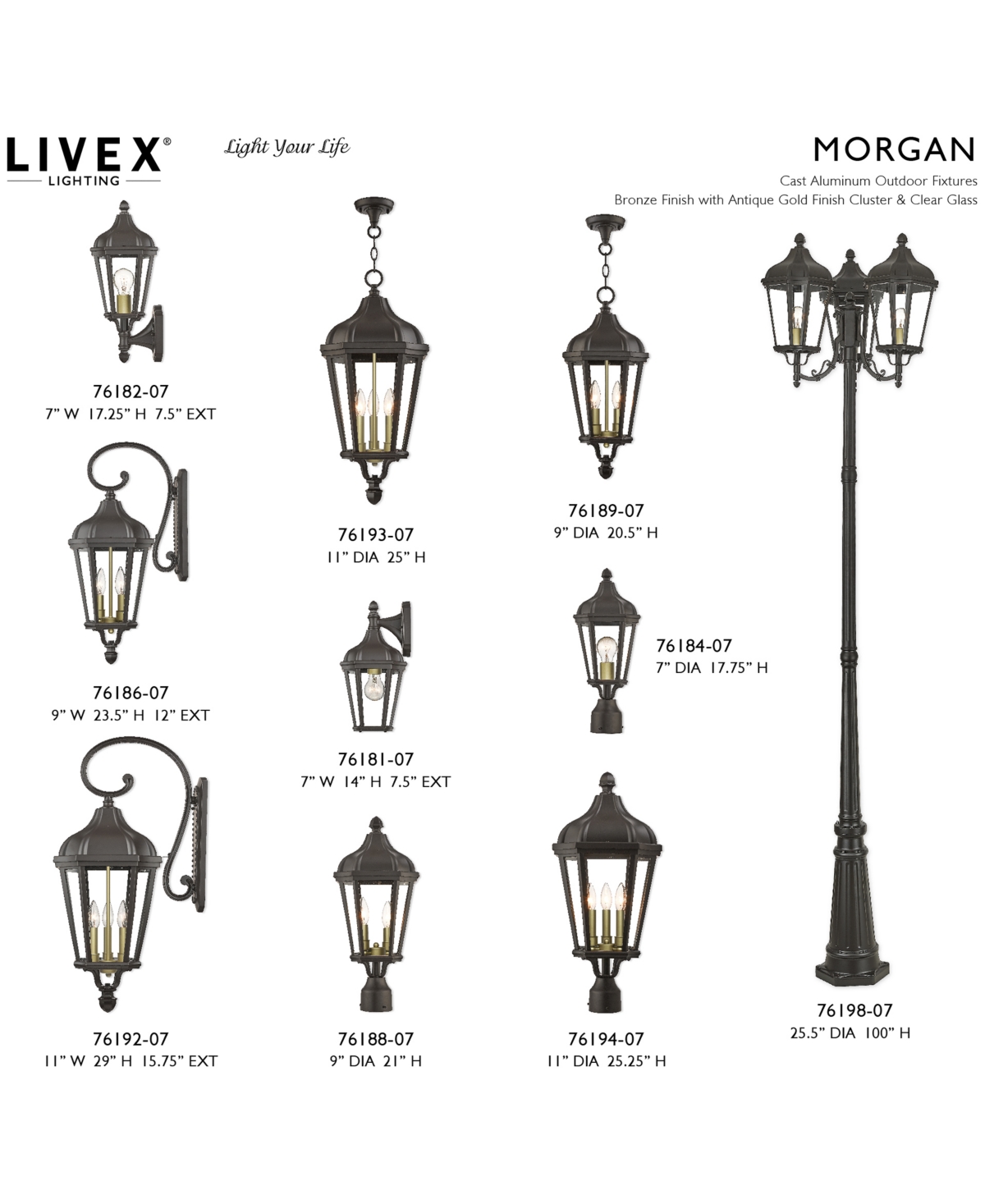 Shop Livex Morgan 3 Light Outdoor Post Light In Bronze With Antique Gold