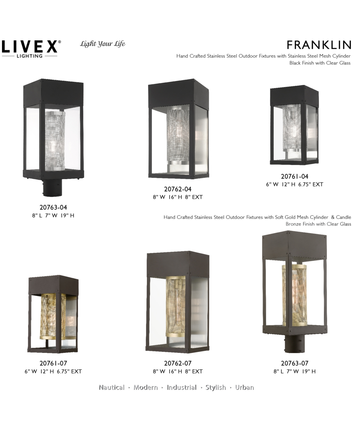 Livex Franklin 1 Light Outdoor Post Top Lantern - Bronze with Soft Gold