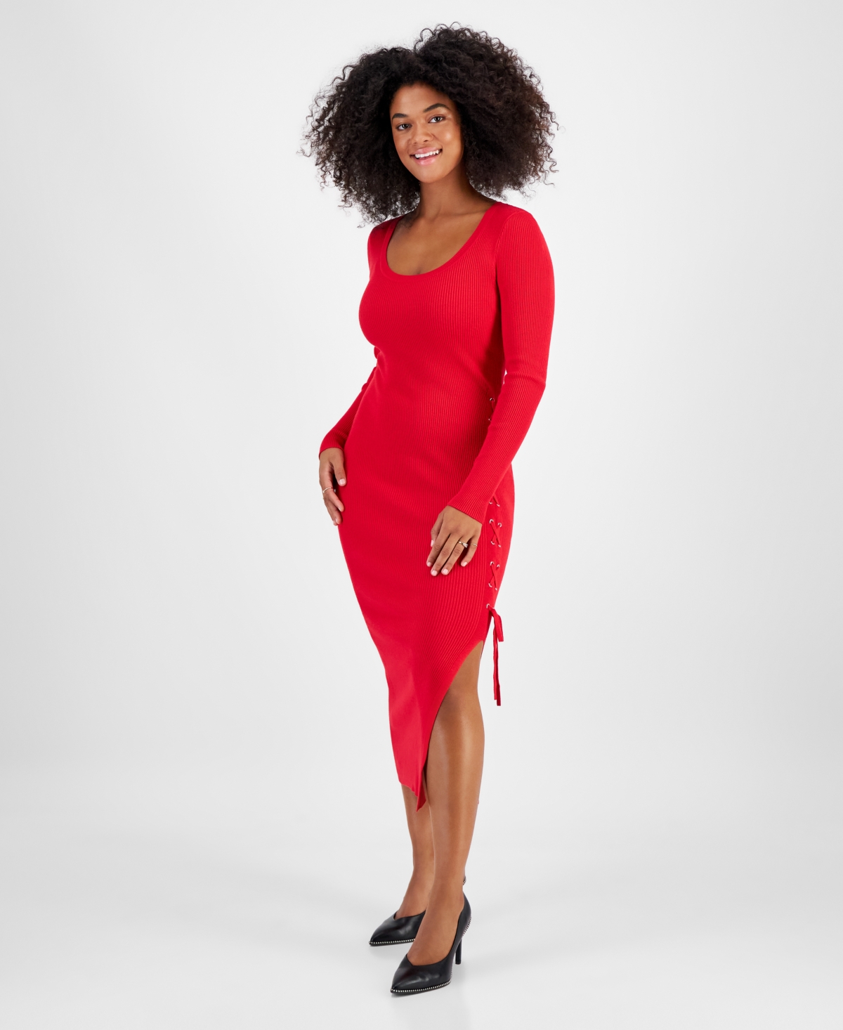 Bar Iii Women's Lace-up Midi Sweater Dress, Created For Macy's In Cherry Candy