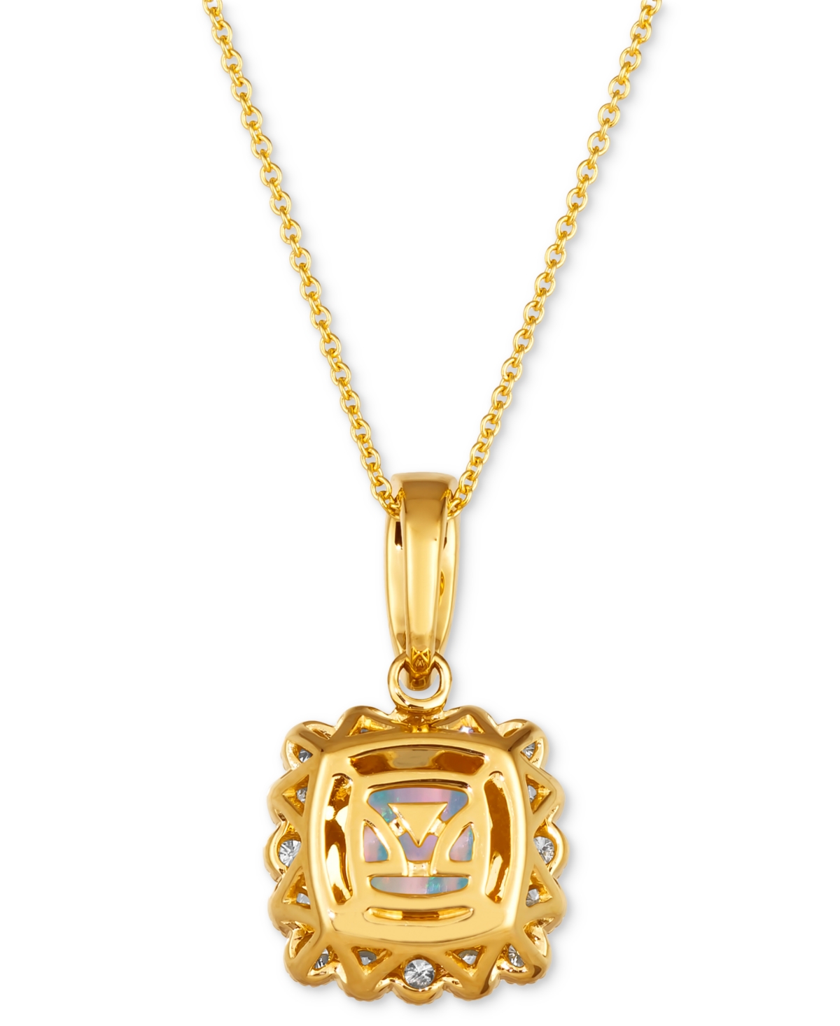 Le Vian Neopolitan Opal (1-1/4 ct. t.w.) & Diamond (3/8 ct. t.w.) Halo Pendant Necklace in 14k Gold, 18