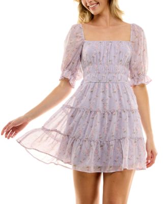 Trixxi - Juniors' Emma Smocked-Waist Ruffled Tiered Dress