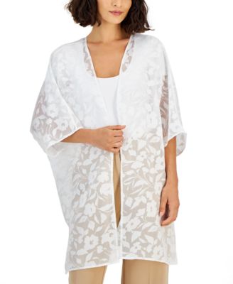 Anne Klein - Women's Oversized Sheer Side-Slit Cardigan