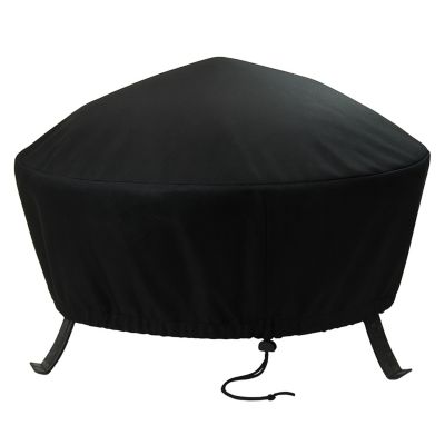 Round Outdoor Fire Pit Cover - Heavy-Duty 300D Polyester and PVC with Drawstring Closure - Black - 48-Inch
