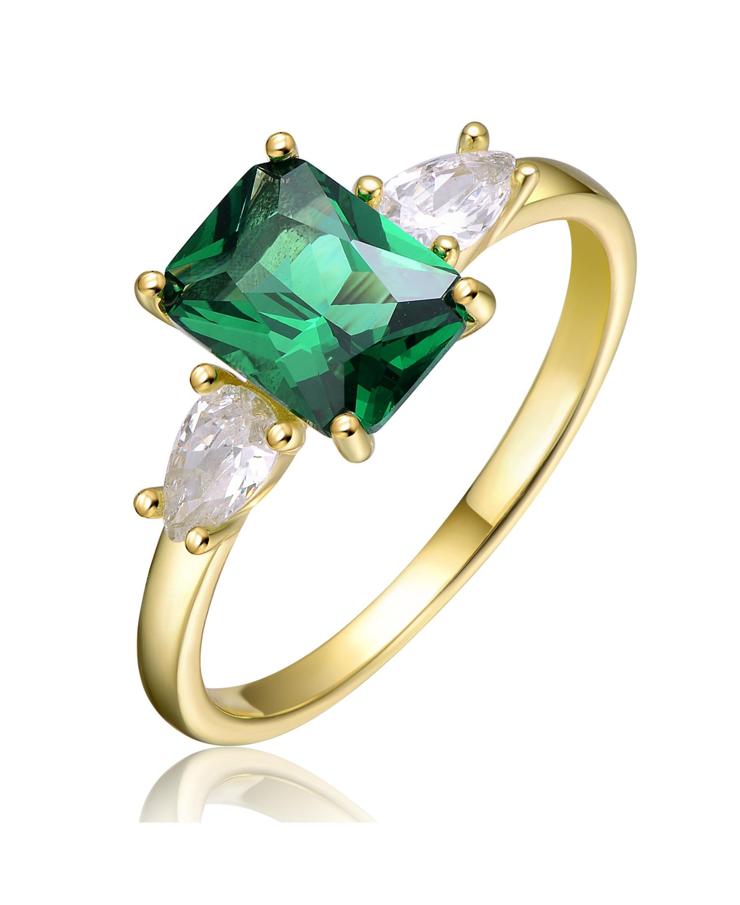 Chic Sterling Silver 14K Gold Plated Three CZ Statement Ring