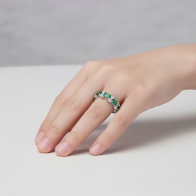 Sterling Silver White Gold Plated Colored Cubic Zirconia Chunky Eternity Band Ring