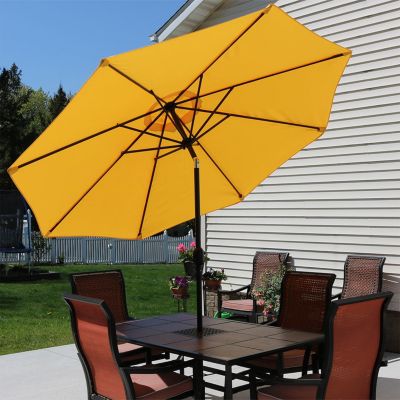 Outdoor Aluminum Patio Table Umbrella with Polyester Canopy and Push Button Tilt and Crank