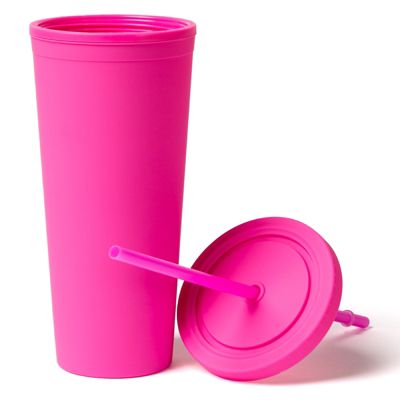 700ML double-walled BPA-free acrylic cup with lid & straw, matte finish, easy to clean, fits most cupholders—pink.