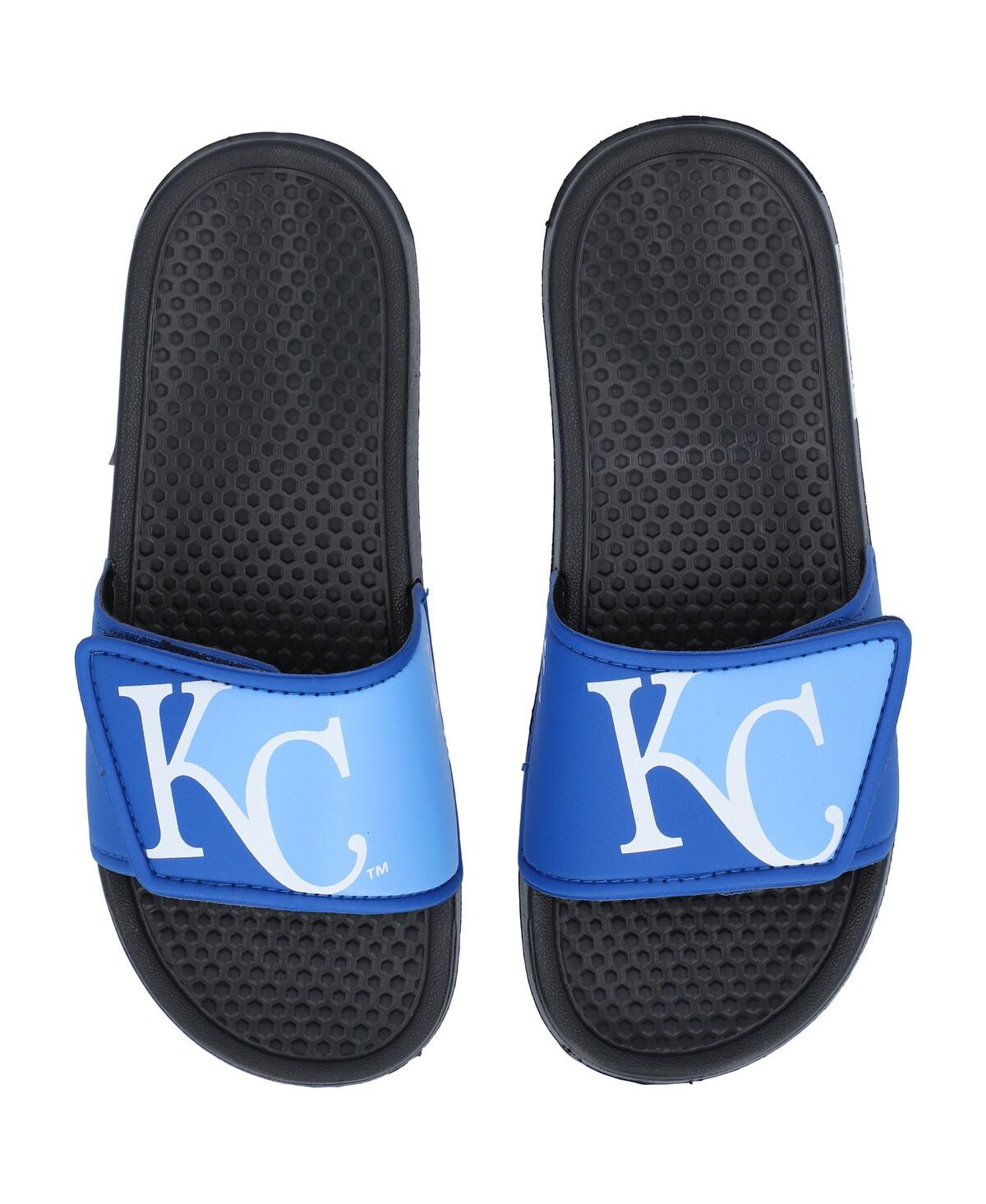 Foco Kids' Youth Boys And Girls  Kansas City Royals Colorblock Big Logo Legacy Slide Sandals In Blue,black