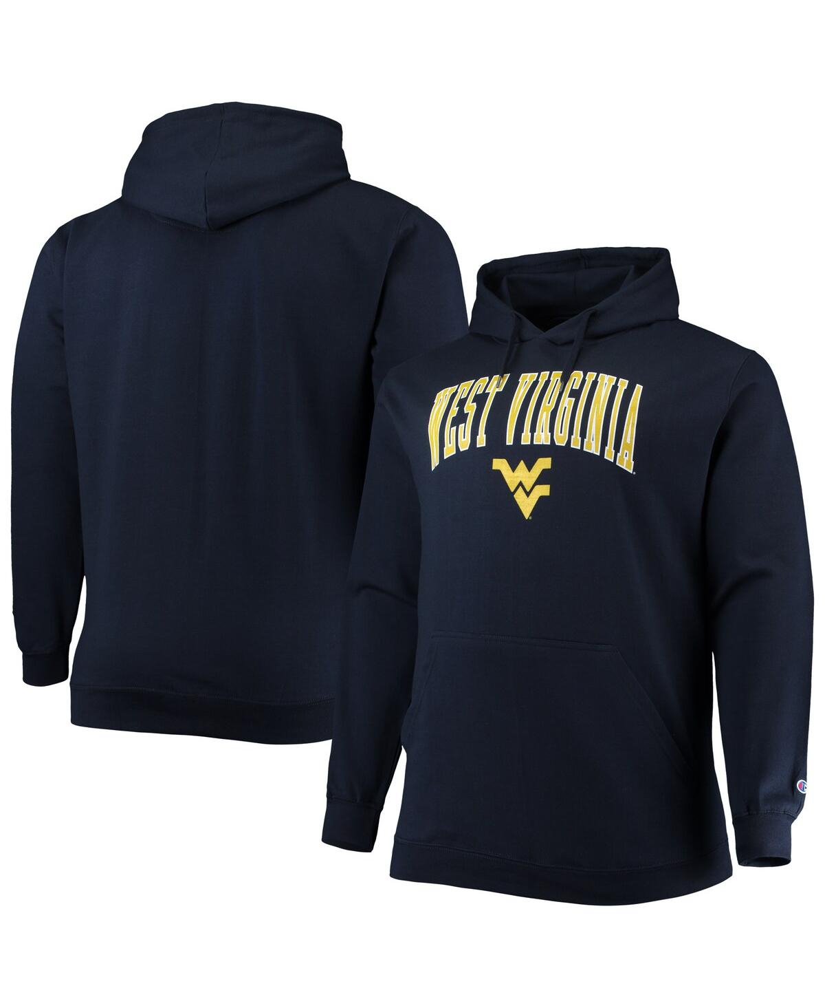 Shop Champion Men's  Navy West Virginia Mountaineers Big And Tall Arch Over Logo Powerblend Pullover Hoodi