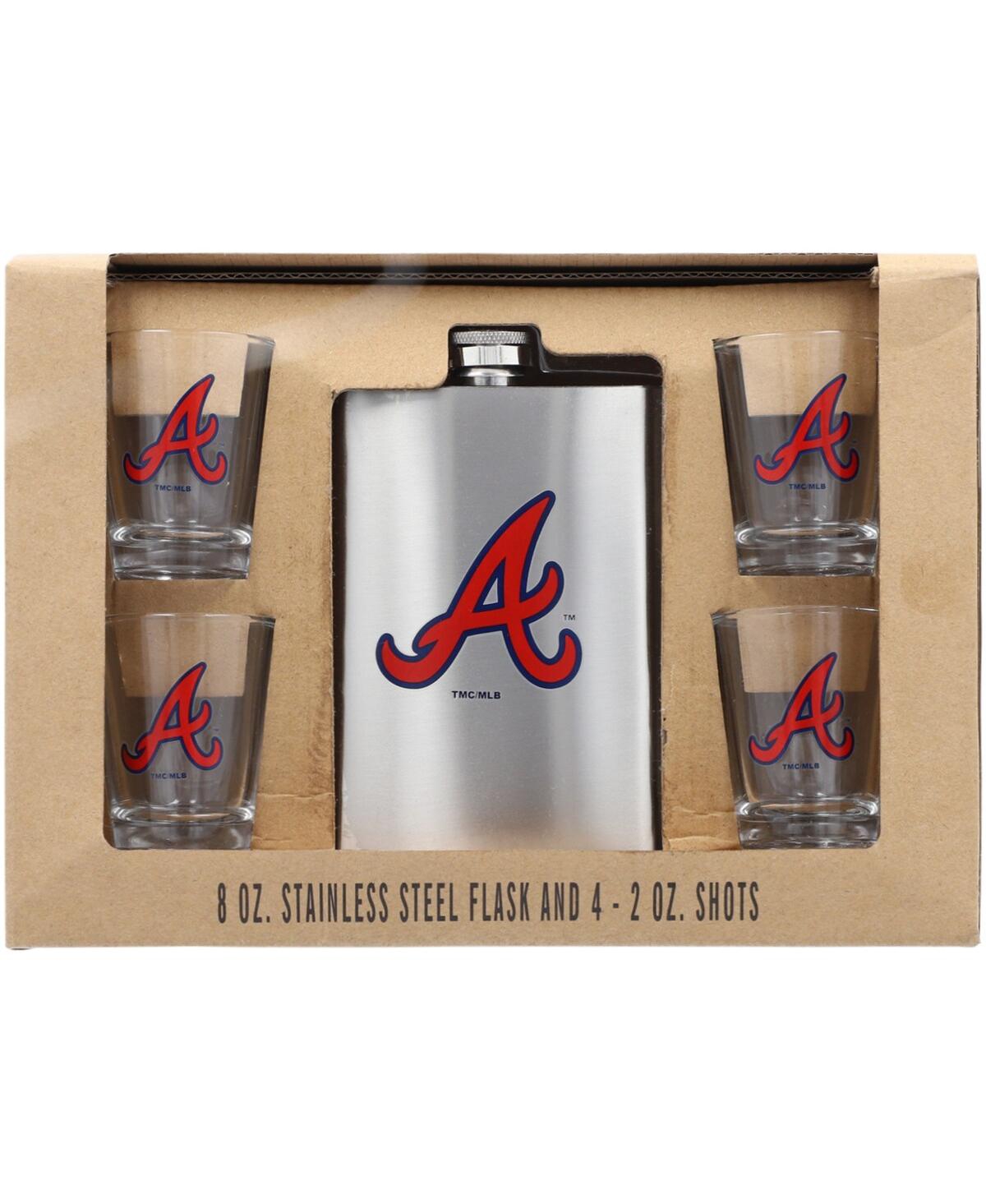 Memory Company Atlanta Braves 8 oz Stainless Steel Flask And 2 oz Shot Glass Set In Clear