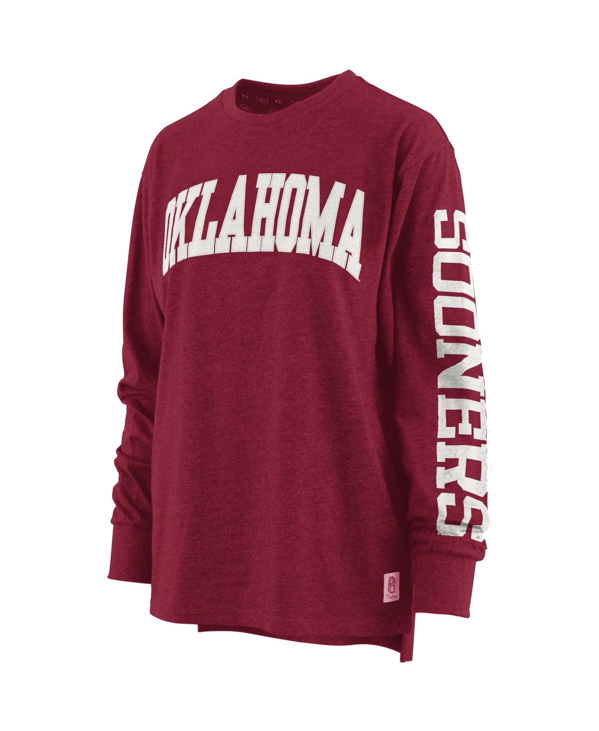 PRESSBOX WOMEN'S PRESSBOX CRIMSON OKLAHOMA SOONERS PLUS SIZE TWO-HIT CANYON LONG SLEEVE T-SHIRT 