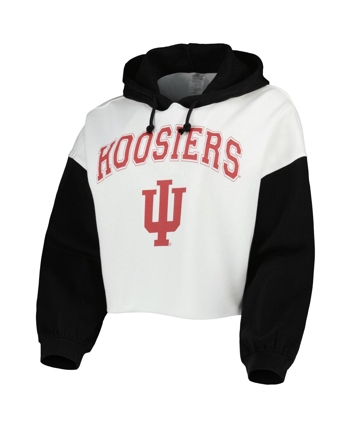 Shop Gameday Couture Women's  White And Black Indiana Hoosiers Good Time Color Block Cropped Hoodie In White,black