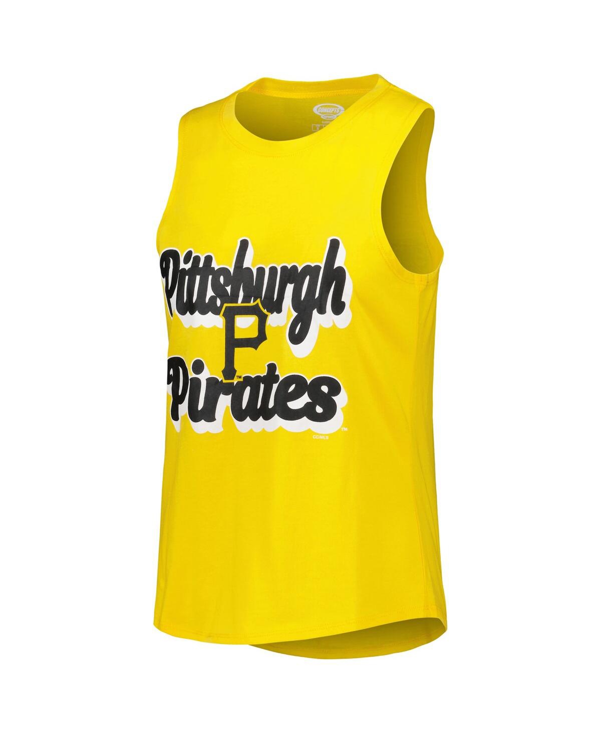 Shop Concepts Sport Women's  Heather Black And Gold Pittsburgh Pirates Wordmark Meter Muscle Tank Top And  In Heather Black,gold