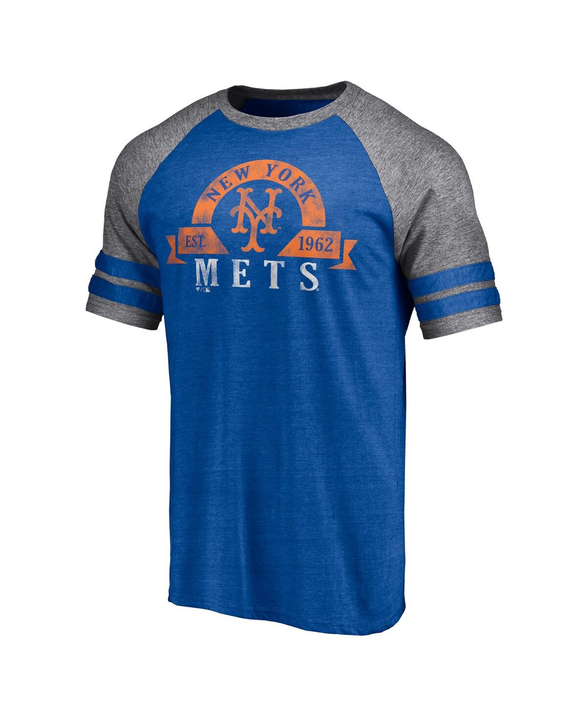 Fanatics Branded Heather Royal New York Mets Utility Two-stripe Raglan Tri-blend T-shirt In Heather Royal