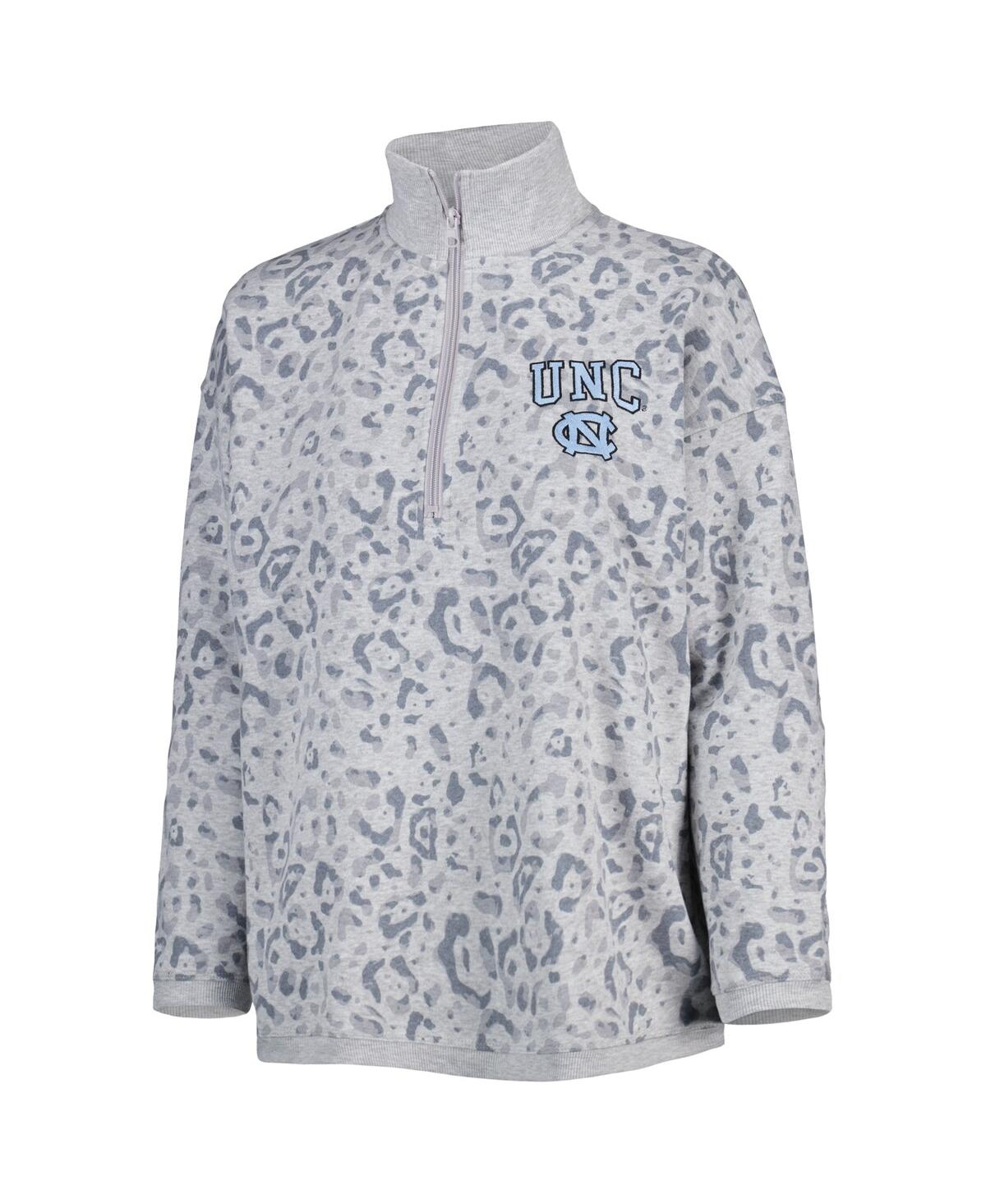 Gameday Couture Women's  Heather Gray North Carolina Tar Heels Leopard Quarter-zip Sweatshirt In Heather Gray