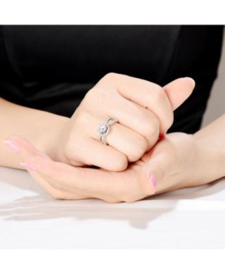 Sterling Silver White Gold Plated Cubic Zirconia Halo Round Cut Eternity Promise Ring