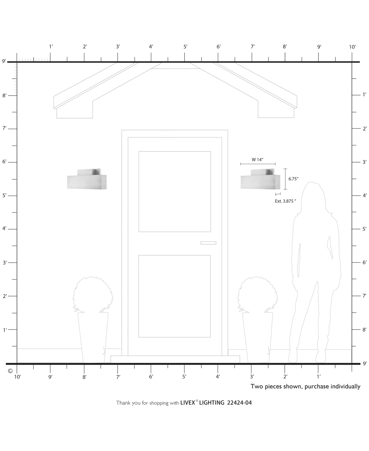 Livex Lynx 2 Light Outdoor Ada Wall Sconce - Black with Brushed