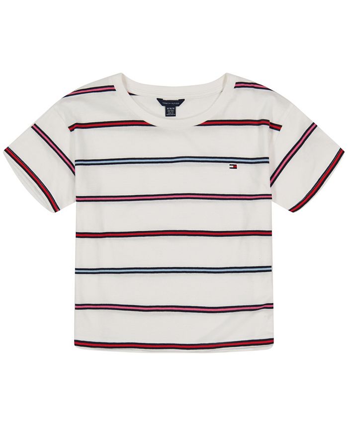 Tommy Hilfiger Big Girls Short Sleeve Multi-Stripe Boxy T-shirt - Macy's