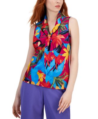 Tahari ASL - Women's Printed Tie-Neck Blouse