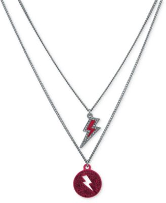 KARL LAGERFELD PARIS - Silver-Tone Pav&eacute; & Cutout Color Lightning Bolt Layered Pendant Necklace, 16" + 3" extender