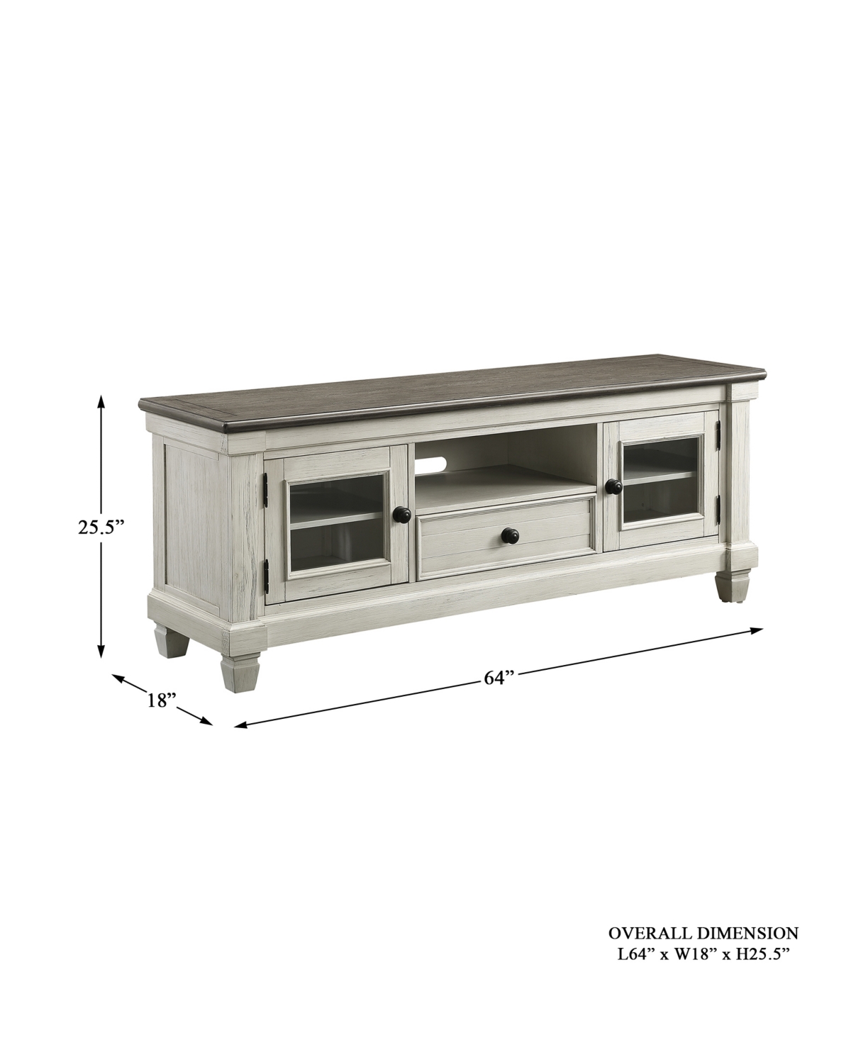 Timbre Tv Stand - 2-Tone Finish- Antique-like White and Ro