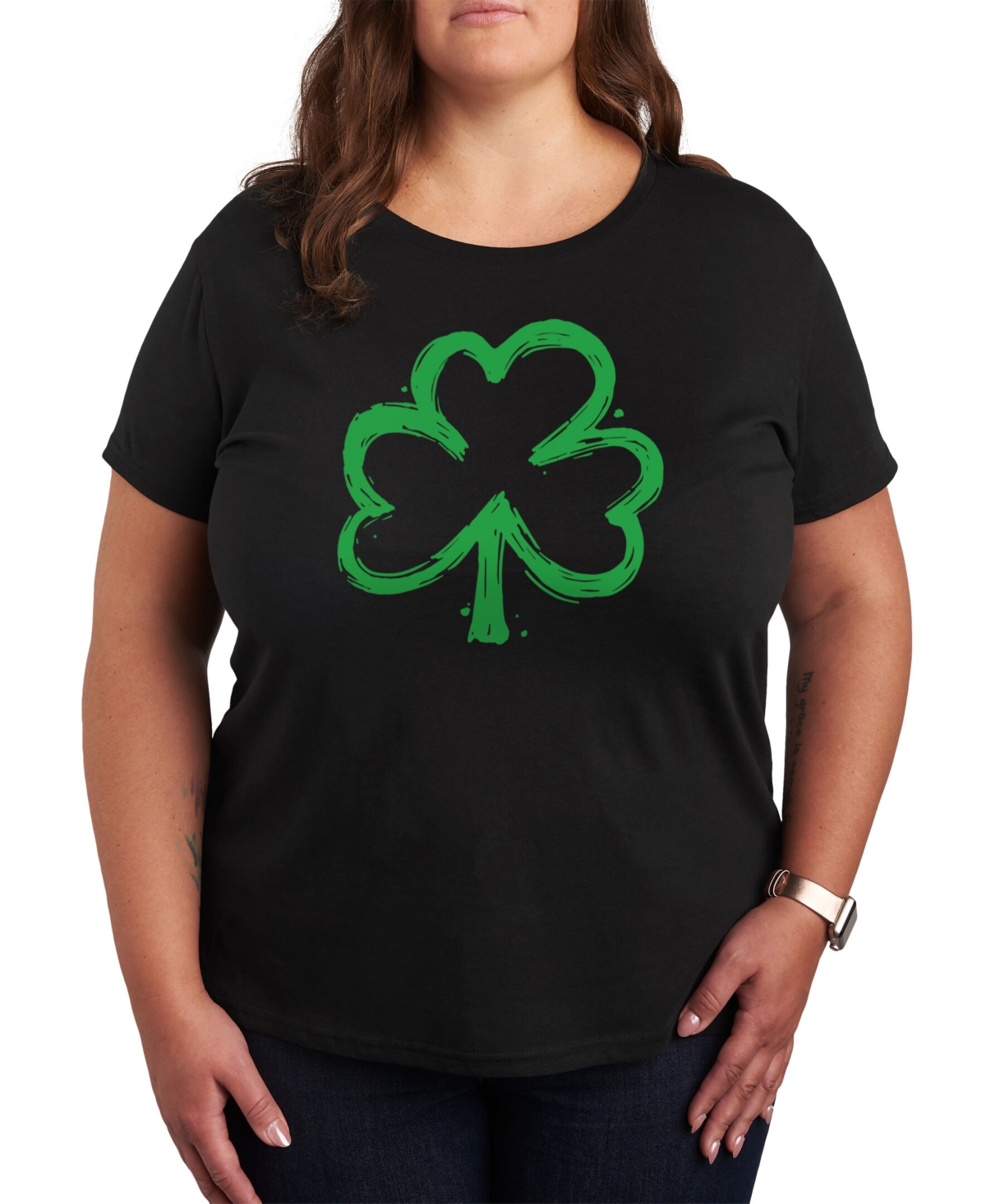 Air Waves Trendy Plus Size Shamrock Graphic T-shirt In Black
