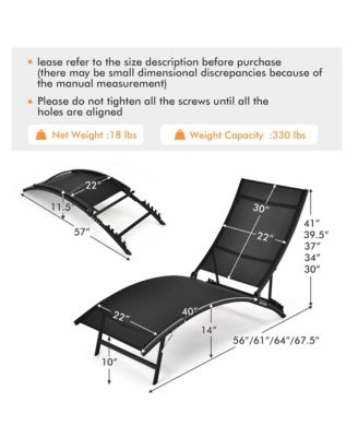 2 PCS Patio Folding Chaise Lounge Chair Recliner Adjustable Stackable Deck