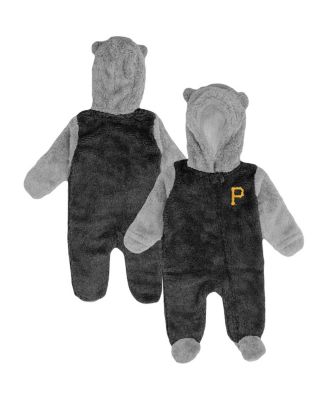 Newborn and Infant Boys and Girls Black and Gray Pittsburgh Pirates Game Nap Teddy Fleece Bunting Full-Zip Sleeper