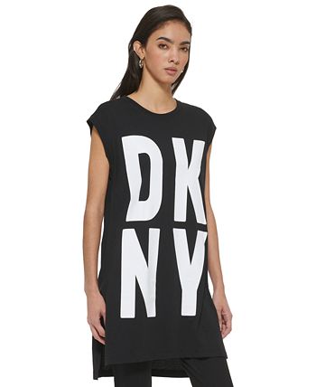 Dkny High-Low Logo Tunic - Black/White - Size M