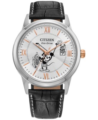 Citizen - Men's Disney100th Anniversary Steamboat Willie Black Leather Strap Watch 40mm Box Set