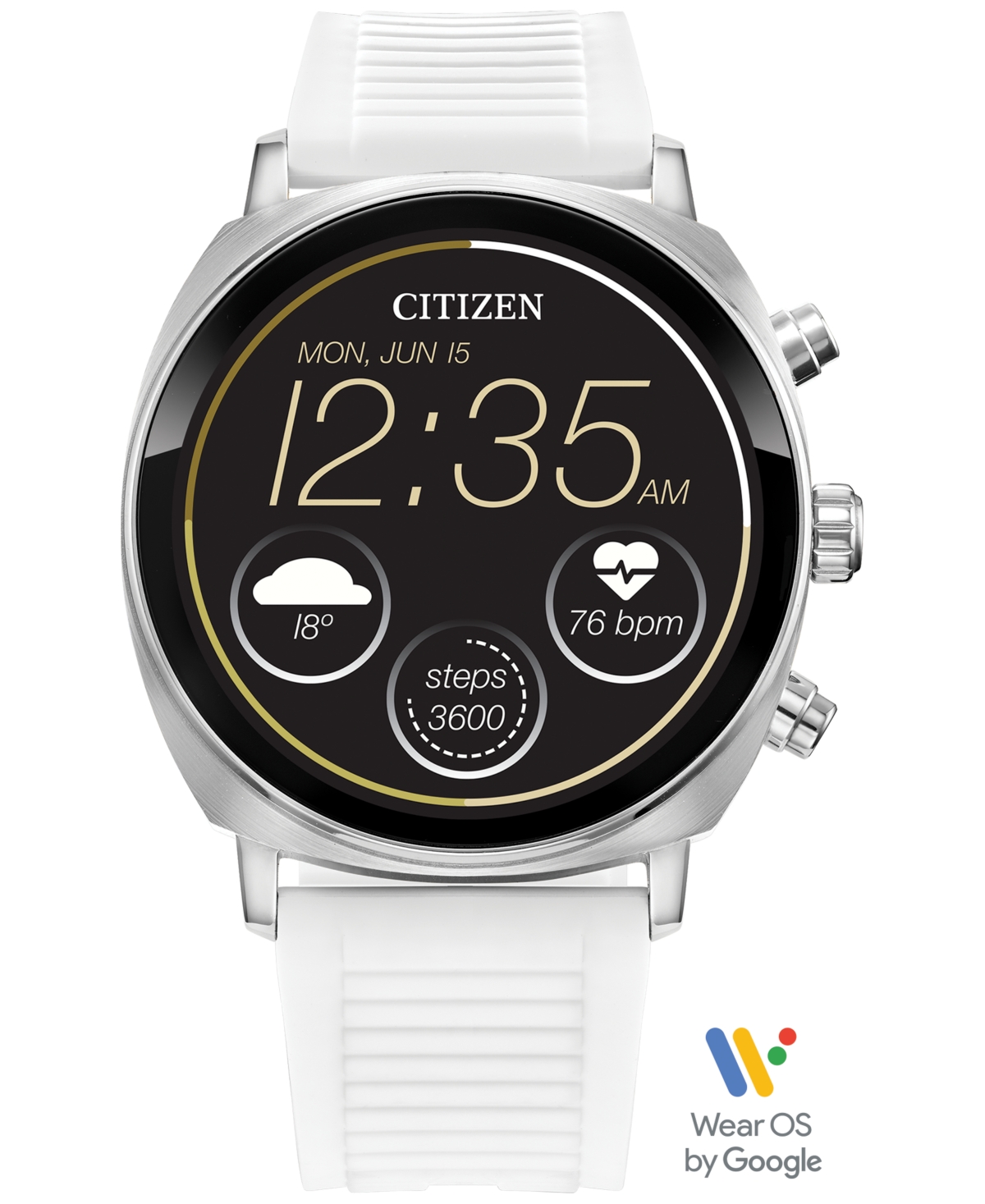 Citizen Unisex Cz Smart Wear Os White Silicone Strap Smart Watch 41mm In Silver-tone