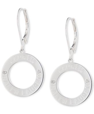 Lauren Ralph Lauren - Diamond Circle Logo Drop Earrings (1/20 ct. t.w.) in Sterling Silver