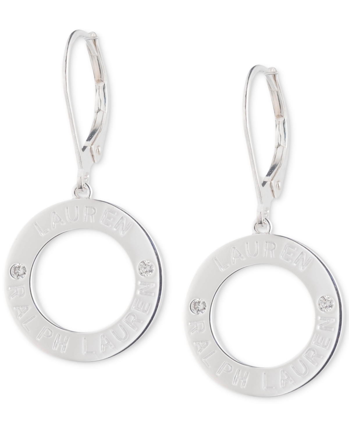 Lauren Ralph Lauren Diamond Circle Logo Drop Earrings (1/20 Ct. T.w.) In Sterling Silver
