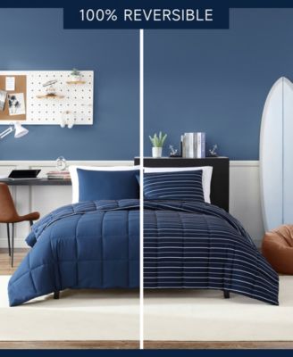 Longdale Solid Stripe Reversible 3 Piece Comforter Set, King