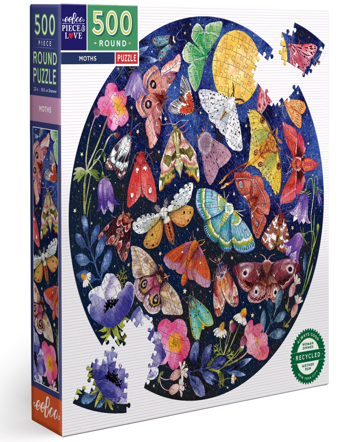 Eeboo Piece And Love Moths 500 Piece Round Adult Jigsaw Puzzle Set, Ages 14 And Up In Multi