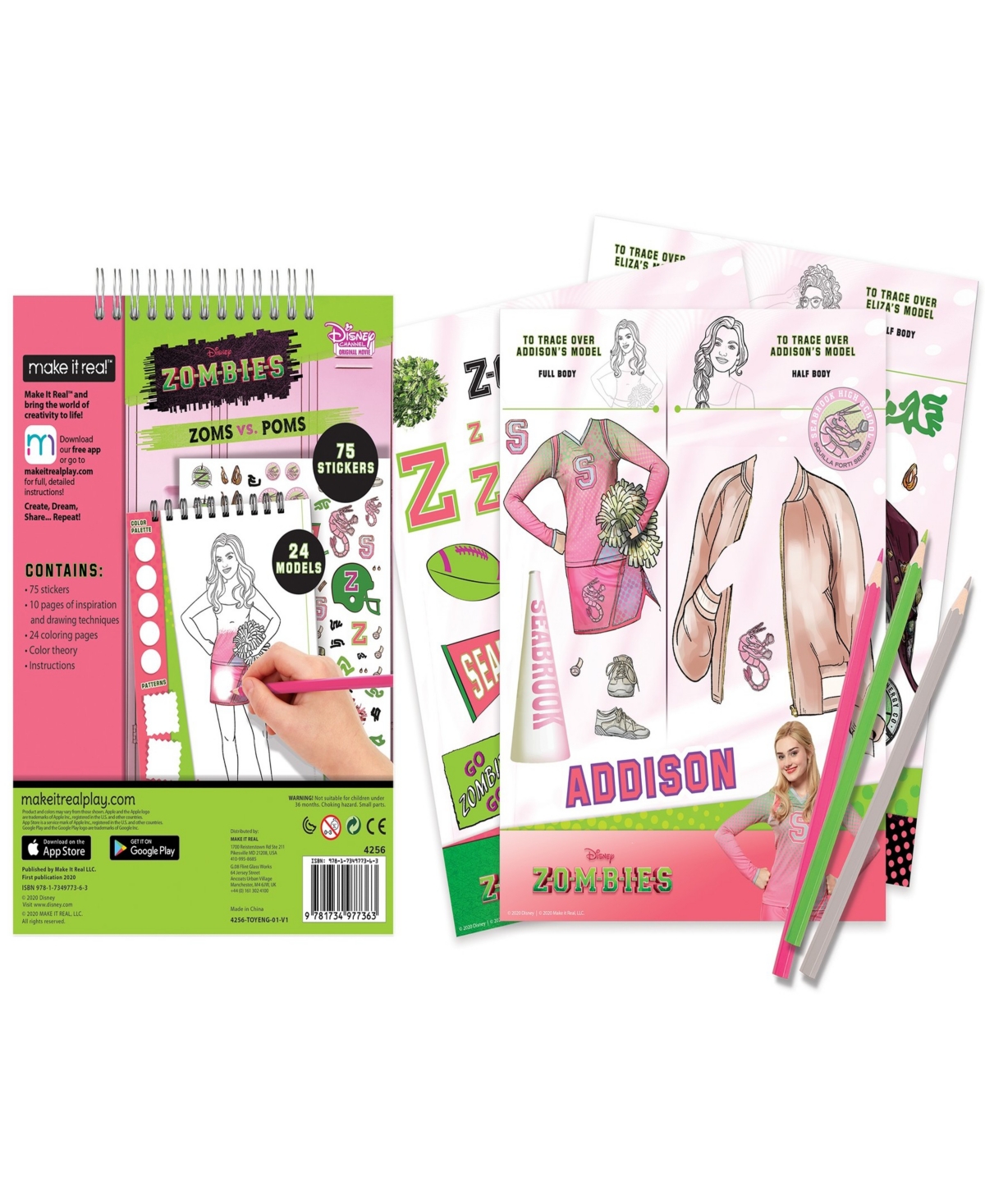 Disney Zombie Fashion Design Tracing Light Table 9 Piece Set, Make It Real, Sketchbook, Stickers Coloring Pencils, Lights Up For Easy Tracing, Draw Sk