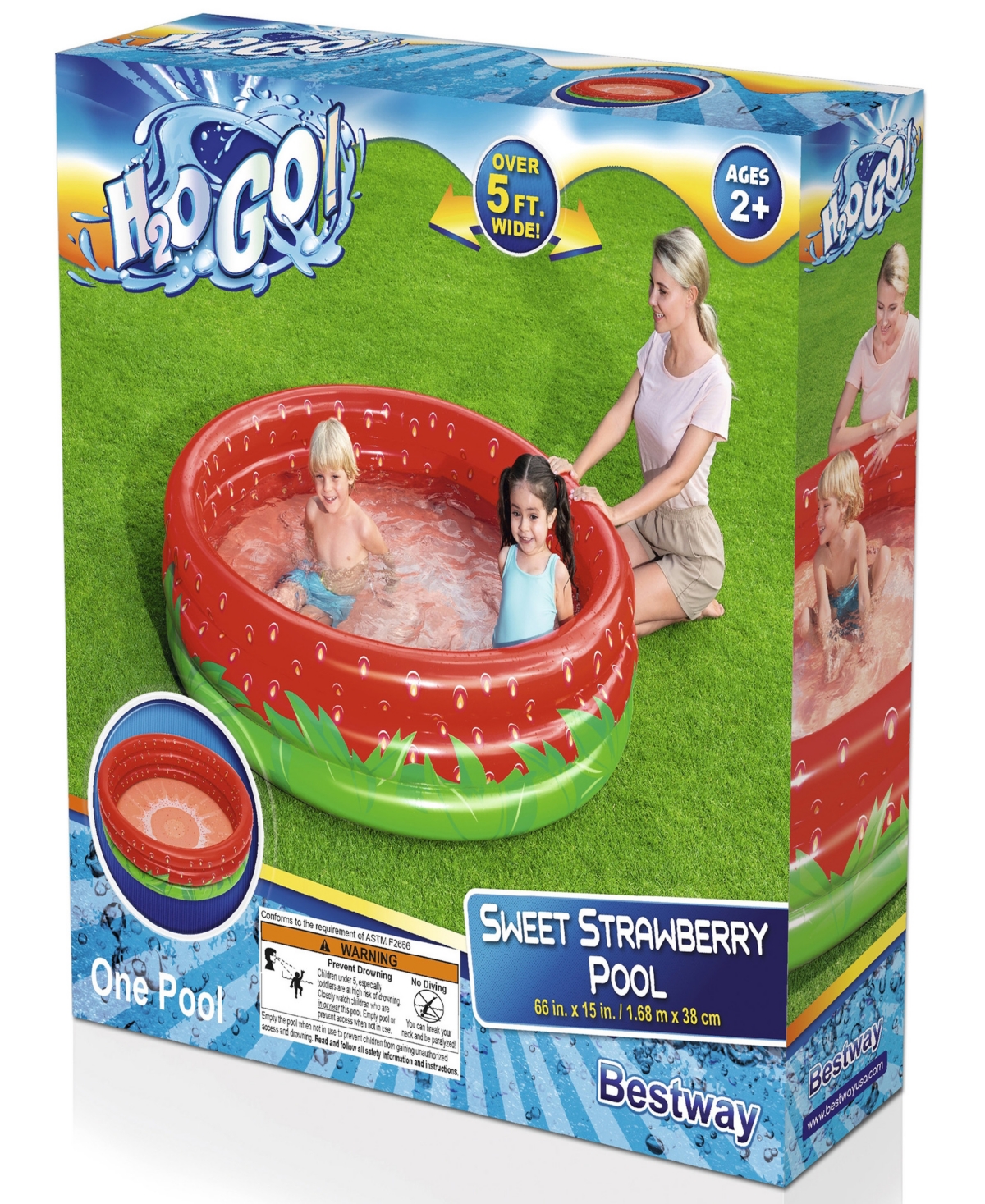 Shop H2ogo Snow Bestway Sweet Strawberry Pool 66" X 15" Inflatable 3-ring Play Pool, 103 Gallon In Multi