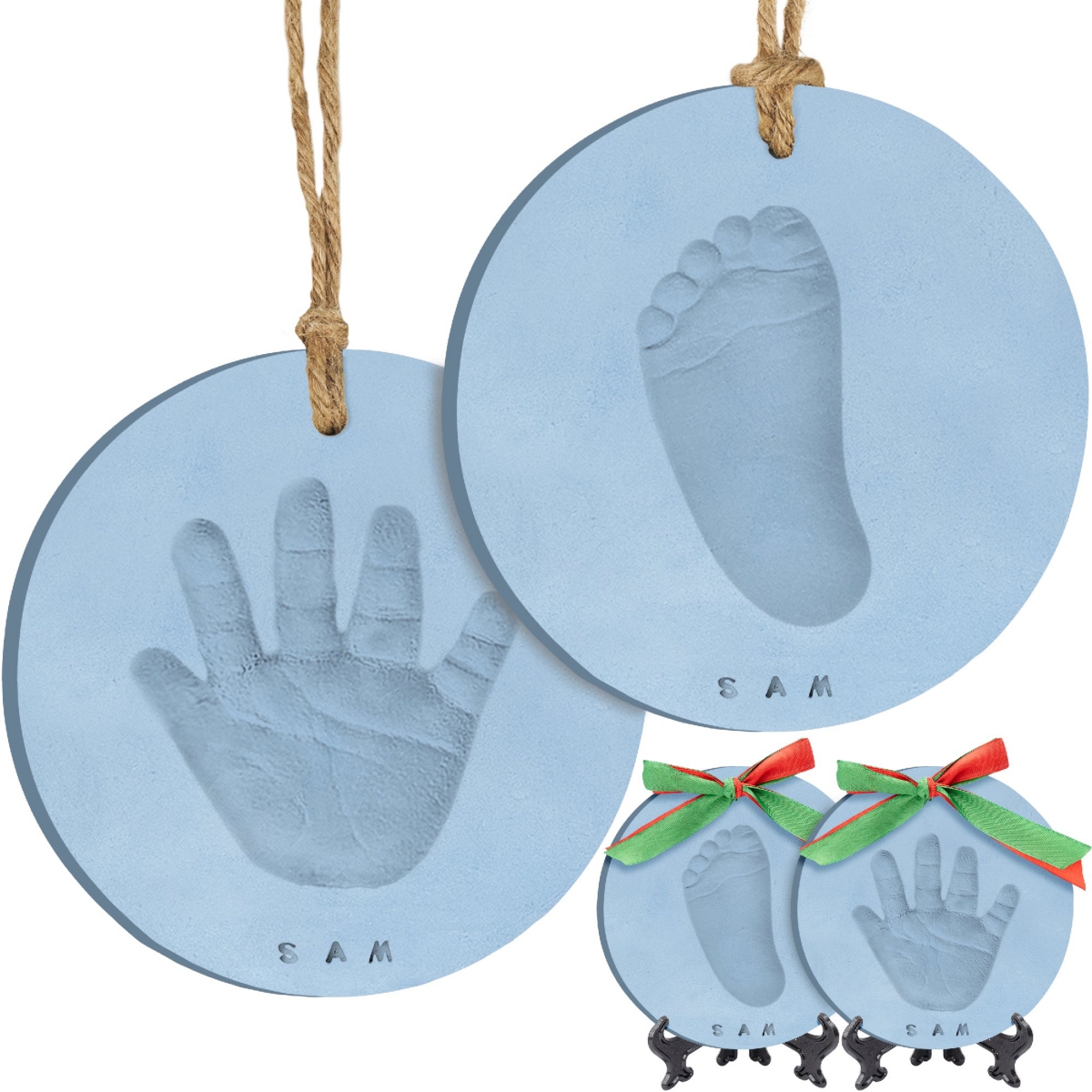 Keababies 2pk Baby Hand And Footprint Ornament Kit, Personalized All-in-1 Baby Foot Print Kit For Newborn, Col In Blue