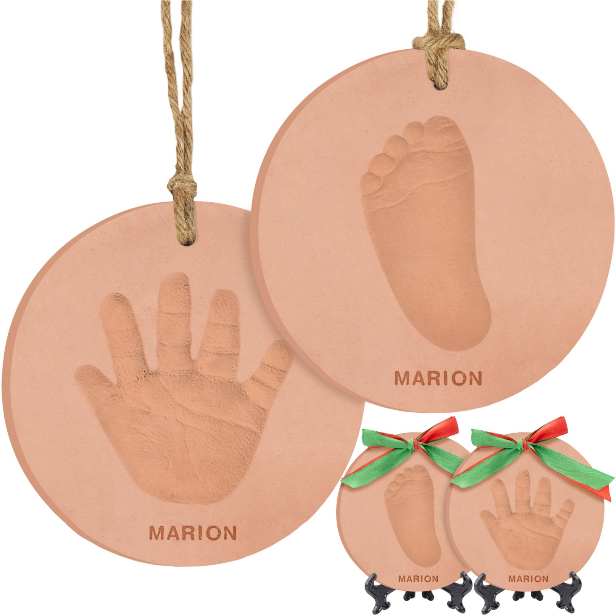Keababies 2pk Baby Hand And Footprint Ornament Kit, Personalized All-in-1 Baby Foot Print Kit For Newborn, Col In Brown