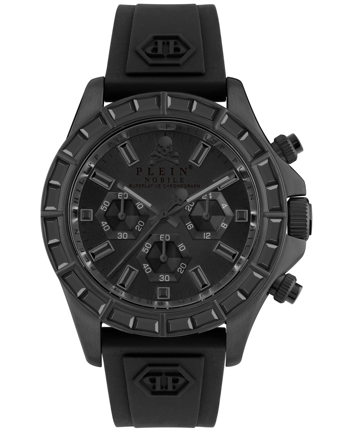 Philipp Plein Men's Chronograph Nobile Racing Black Silicone Strap Watch 43mm In Ip Black